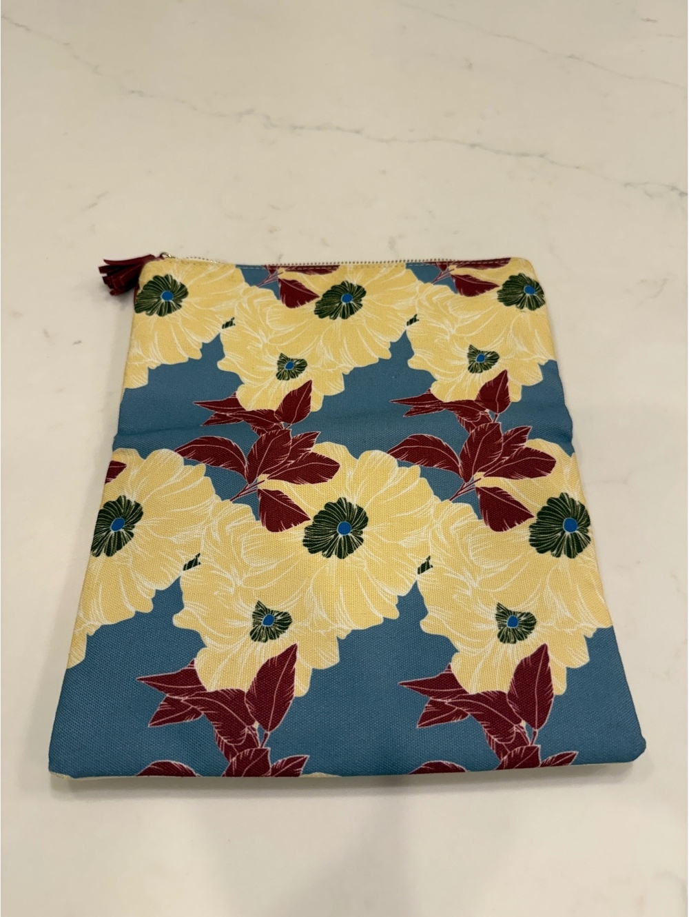 Fold Over Floral Clutch Bag with White Faux Leather Accent